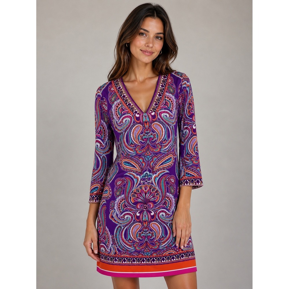 Laundry by Shelli Segal-Neck Colorful Print Shift Dress Size XS